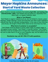 Mayor Hopkins Reminder: Yard Waste Collection Begins